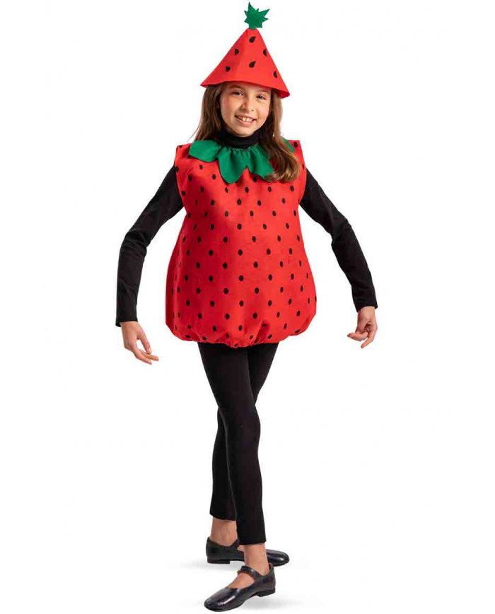 Costume in panno da fragolina color rosso con tanti puntini