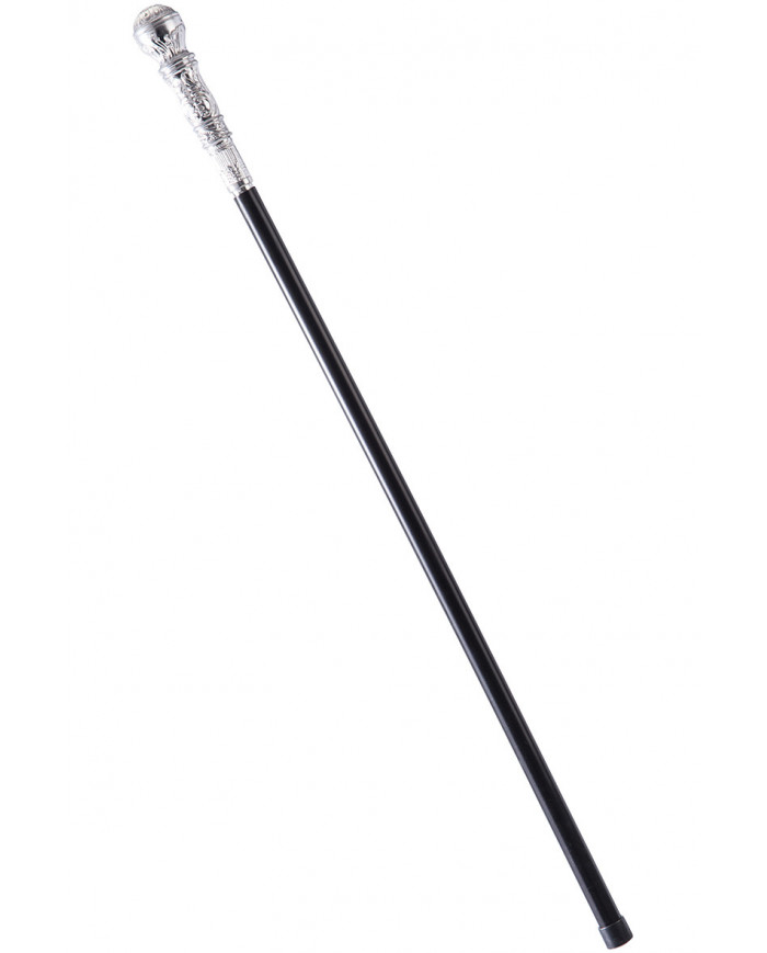 Walking stick in black plastic with silver knob, long cm.9.