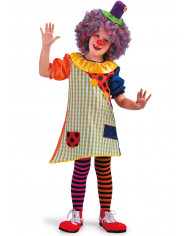 Clown costume for kid with satin printed dress and hat with