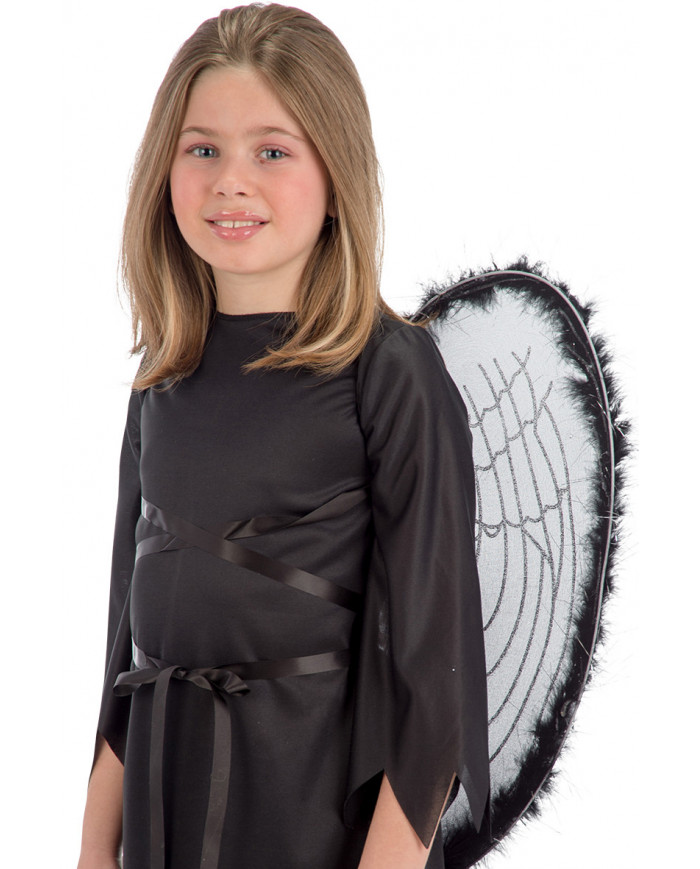 Angel wings in black veil decorated with marabou and silver
