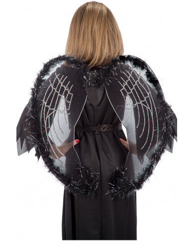 Ali da angelo in tulle nero decorate con piume di marabou e