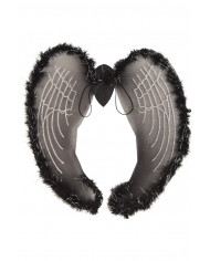 Angel wings in black veil decorated with marabou and silver
