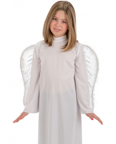 Angel wings in white veil decorated with marabou and silver