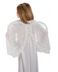 Angel wings in white veil decorated with marabou and silver