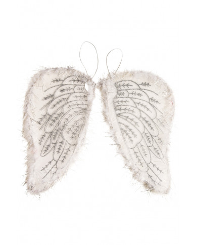 Angel wings in white veil decorated with marabou and silver