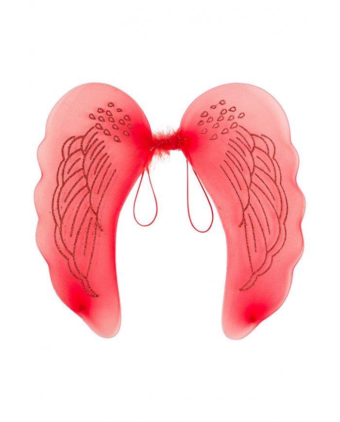Devil wings in red veil decorated with glitter, measuring cm.