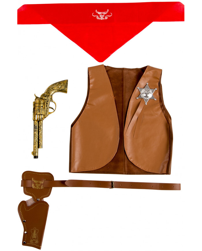 Set travestimento cowboy, bambino, composto da gilet, pistola