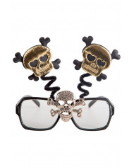 Glasses with black plastic frame without lenses, decorated with