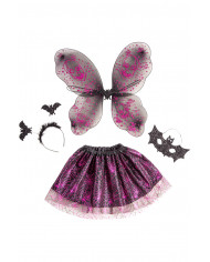 Set composed of wings of h.cm.45x44 in black veil with fuchsia