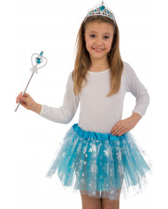 Set composed of blue veil skirt with silver snowflakes prints