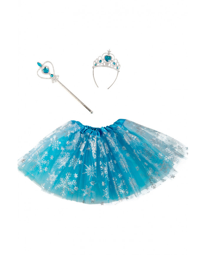 Set composed of blue veil skirt with silver snowflakes prints