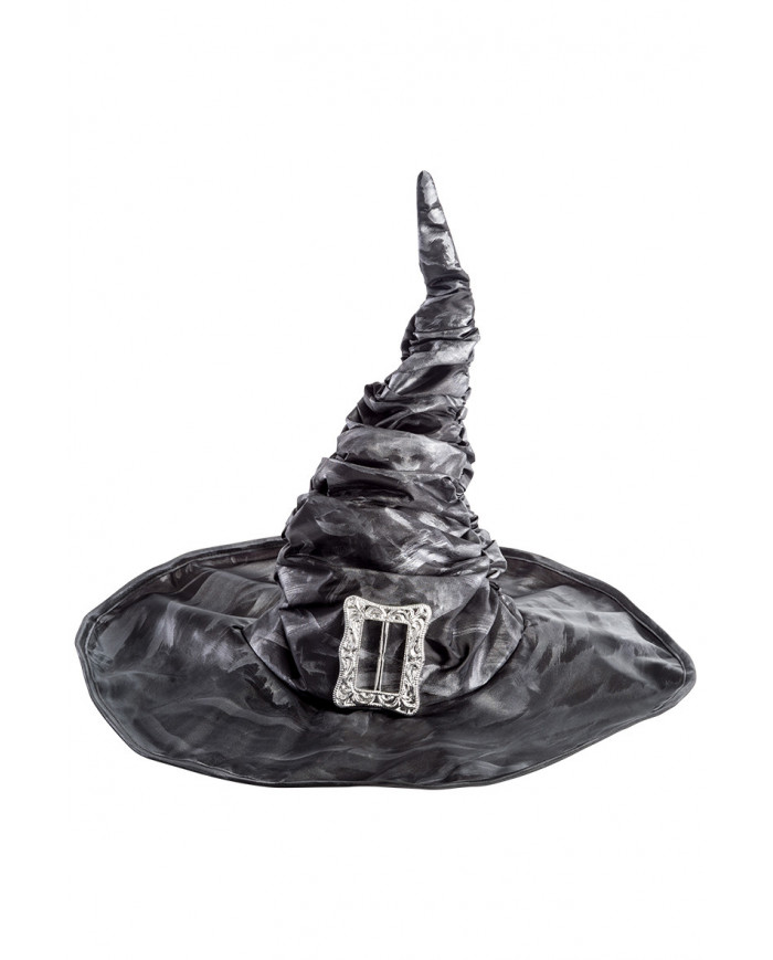Witch hat high cm.42 in grey curled fabric decorated with a