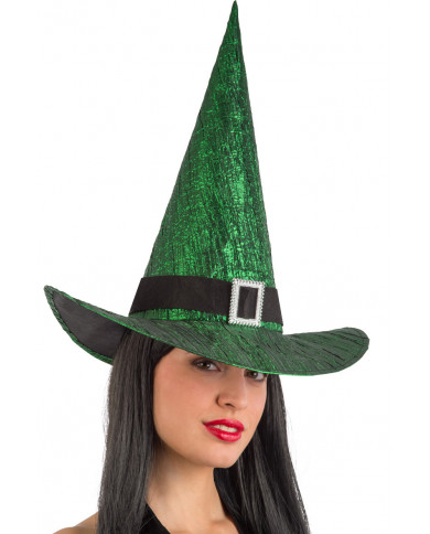 Witch hat high cm.4 in green metallic fabric decorated with