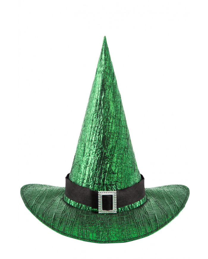 Witch hat high cm.4 in green metallic fabric decorated with