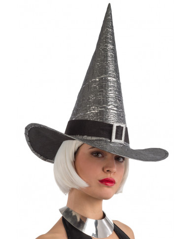 Witch hat high cm.4 in grey metallic fabric decorated with