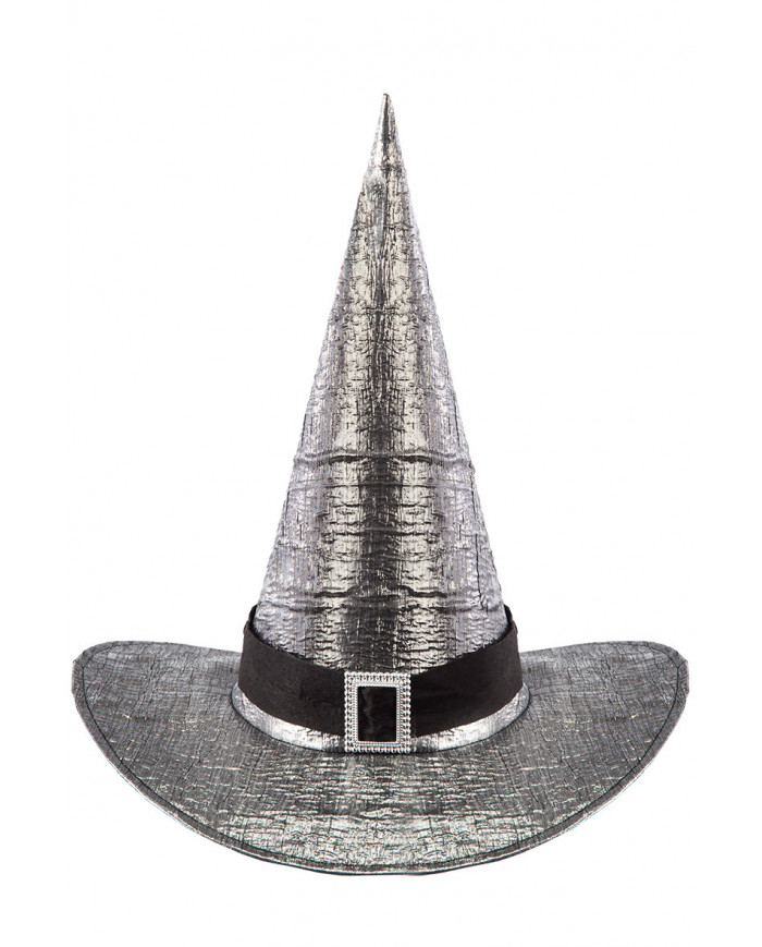 Witch hat high cm.4 in grey metallic fabric decorated with