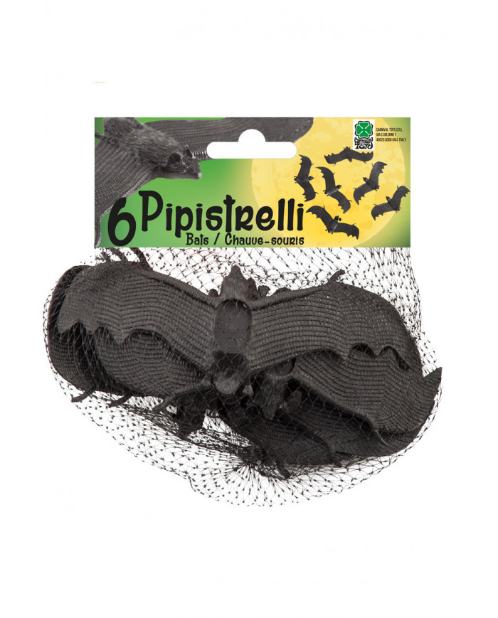 Confezione da 6 pipistrelli in plastica lunghi cm.13 ca.