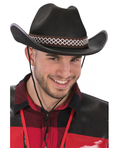 Cappello da cowboy in feltro nero con passamaneria, taglia 60