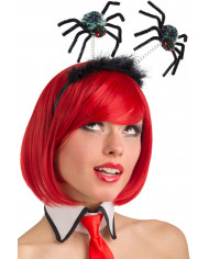 Plastic headband decorated with marabou and two black spiders