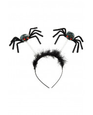 Plastic headband decorated with marabou and two black spiders