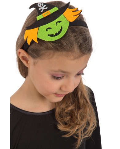 Headband with nice witch felt decoration, ideal for Halloween.