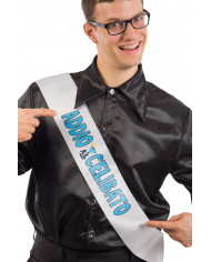 Band in white fabric with the writing ADDIO AL CELIBATO to