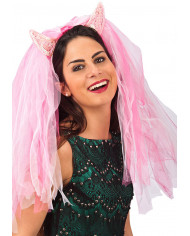 Haarreif Junggesellinnenabschied mit HÃ¶rnern und Schleier mit