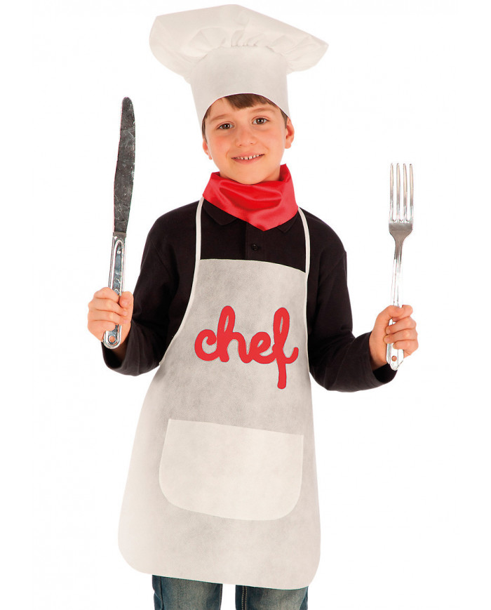 Chefkoch-Set fÃ¼r Kinder (SchÃ¼rze L. ca. 50 cm, MÃ¼tze und Halstuch) in