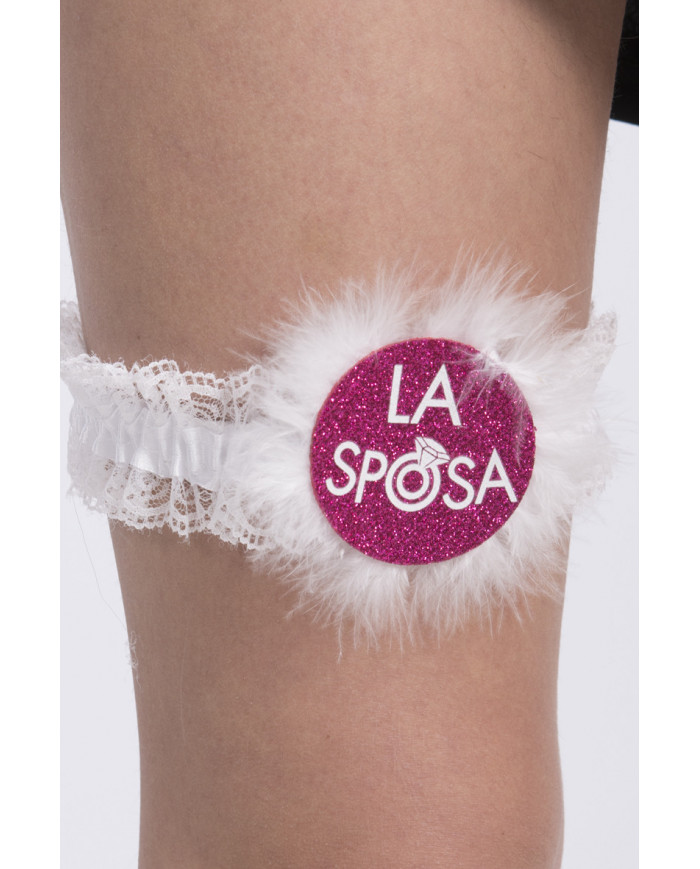 LA SPOSA white garter, perfect for hen parties. The celebrated