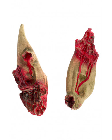 Pointed latex ears with wounds and blood splatters to complete