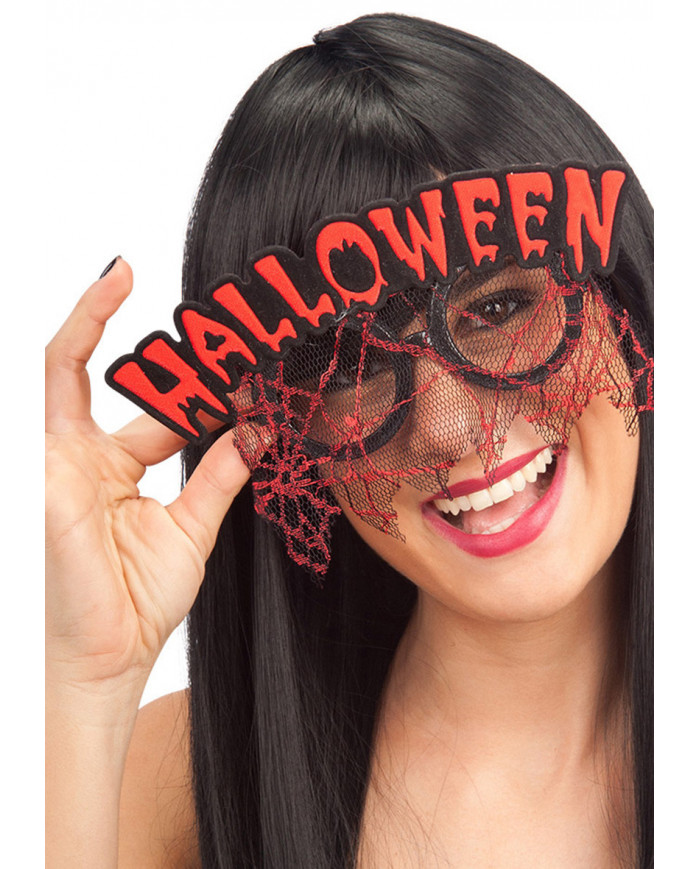 Halloween Red Glasses W/Lace On Card