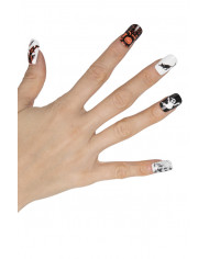 Black and white adhesive nails with Halloween subjects, to