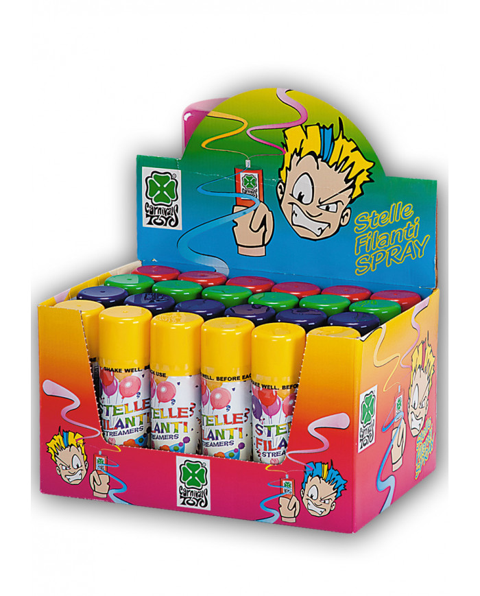 Espositore con 24 bombolette stelle filanti spray da ml. 83