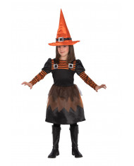 Witch costume for kid with stretch fabric dress with satin and