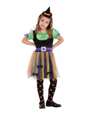 Witch costume for kid with stretch fabric dress with satin and