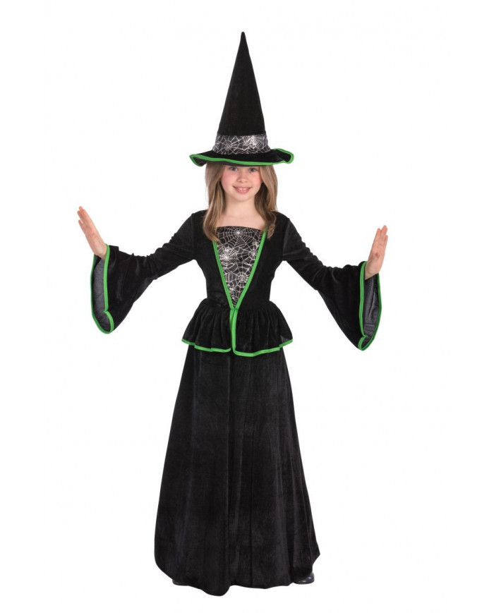 Witch costume for kid with velvet dress and hat, size V.