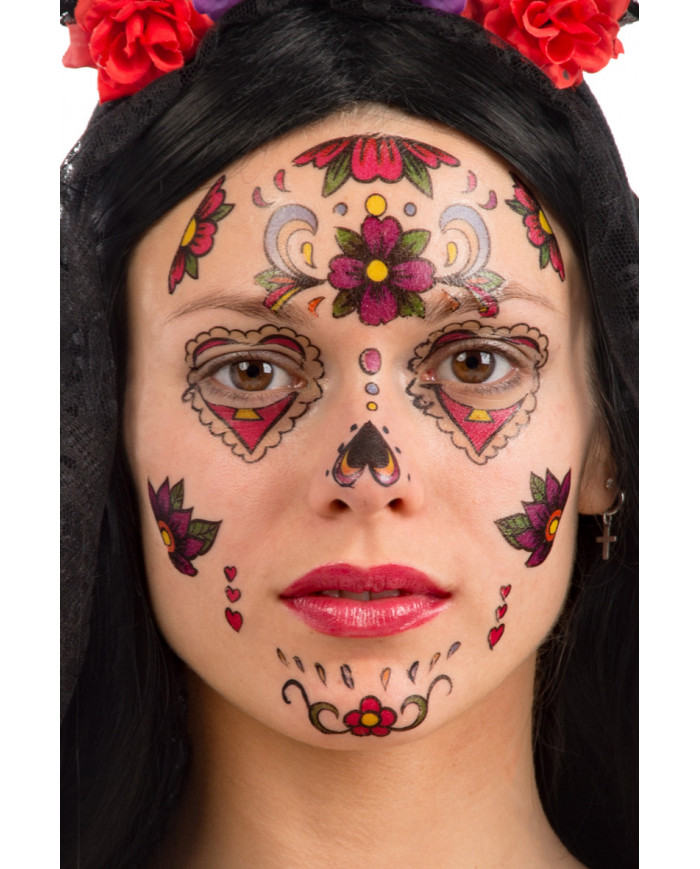 Temporary tattoos to turn your face into a Mexican skull, a