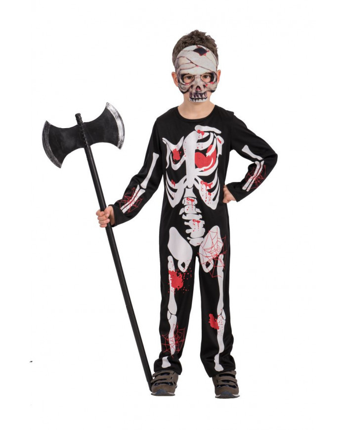 Skeleton costume for kid composed by stretch fabric jumpsuit