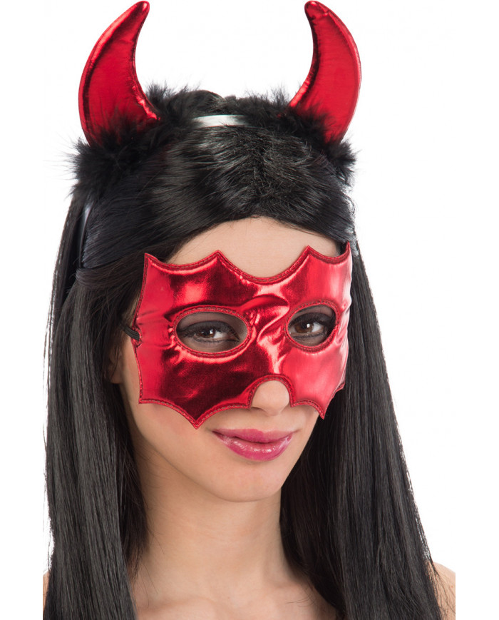 Set consisting of mask and headband with horns in lurex fabric
