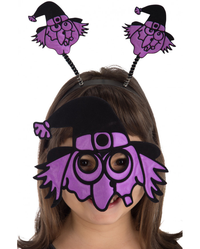 Set consisting of witch mask and headband in reflective fabric