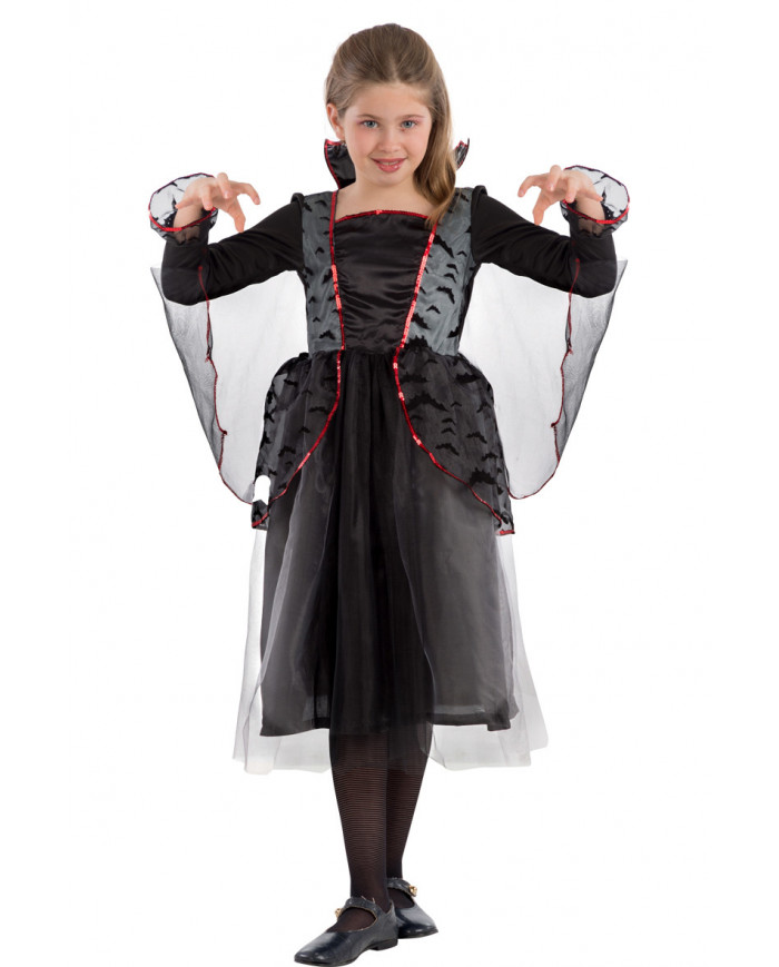Witch costume for children composed of stretchy dress with