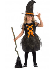 Witch costume for children composed of stretchy dress with