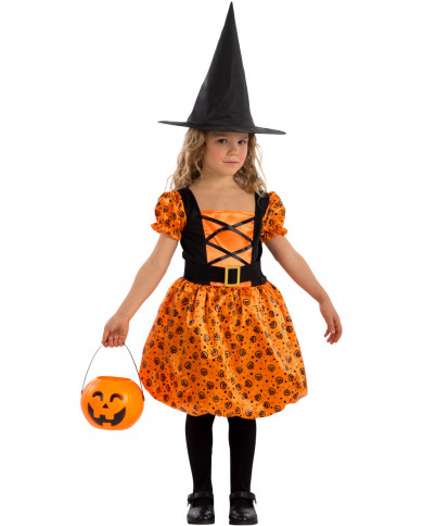 Witch costume for children composed of satin and stretchy