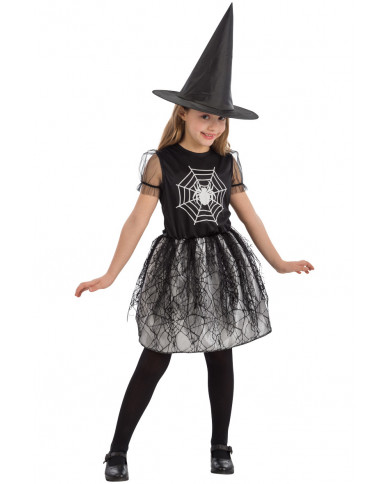 Witch costume for children composed of stretchy dress with