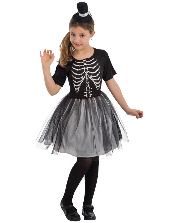 Witch costume for children composed of stretchy dress with veil