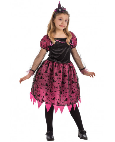 Witch costume for children composed of velvet dress with