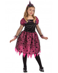 Witch costume for children composed of velvet dress with