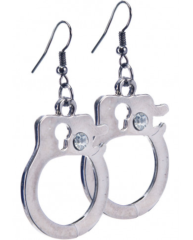 Boucles dâ€™oreilles menottes en mÃ©tal avec strass dans une pochette