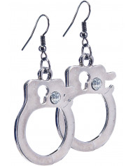 Pendientes de esposas de metal con strass en bolsa sobre cartoncillo