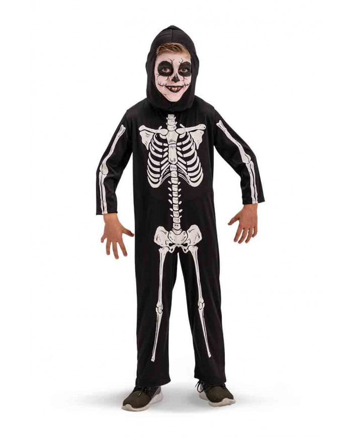 Skeleton costume for kid composed of jumpsuit in printed